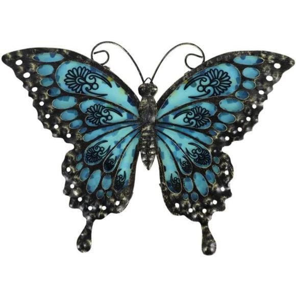 Metal Butterfly Wall Decor Glass Outdoor Wall Art Sculptures 12" Garden Hanging - Picture 1 of 6